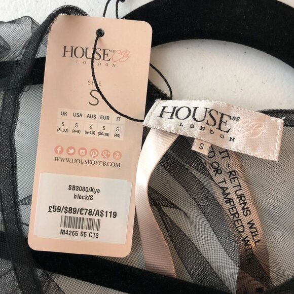 House of CB London Women's Mesh Shirt Sheer Lace Short Sleeve Black S - Picture 3 of 4